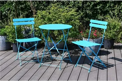 Eve Metal Bistro Garden Set Folding 3pc Set. Perfect For Patios Or Balconies! • £79.99