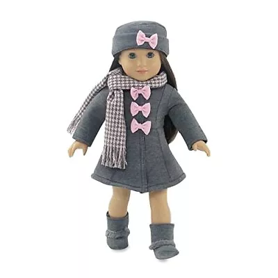 Emily Rose 18-inch Doll Clothes - Grey And Pink 4 PC 18 Doll Winter Coat Outdoor • $31.85