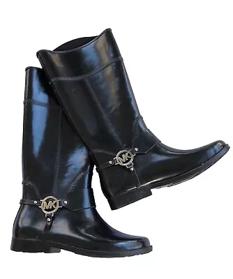 Michael Kors Black Fulton Harness Tall Rain Boots Women’s Size 10 • $34.42