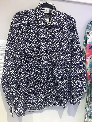 Makrom London Navy Flower Men Shirt Size LARGE • £40