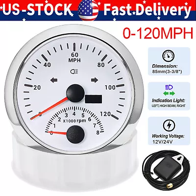 85mm GPS Speedometer 0-120MPH With Tachometer 0-8000RPM For Marine Boat US STOCK • $48.39