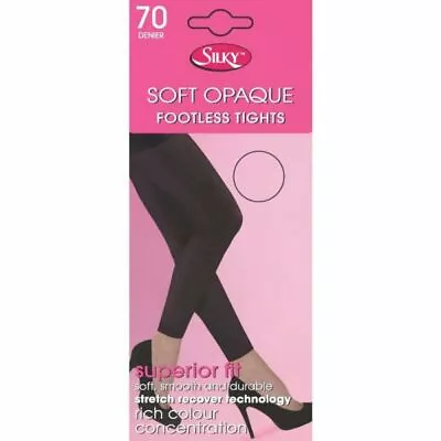 £4.95 • Buy Silky Ladies Soft Opaque 70 Denier Footless Tights  Black Sizes S M L