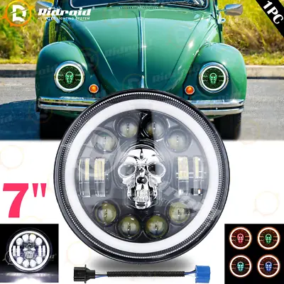 1PC 7 Inch Round RGB LED Headlight Halo&DRL+Turn Signal For VW Beetle Classic • $39.98