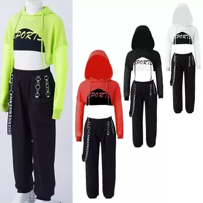 £6.99 • Buy Kids Girls Tracksuit Crop Hoodie Top With Trousers Sets For Hip Hop Street Dance
