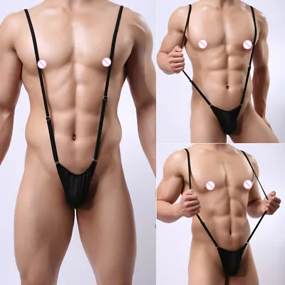 US Men Mankini Swimsuit Thong V Sling Stretch Bodysuit Thongs One Piece Sling‹ • $2.31