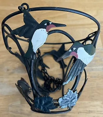 Distressed Metal Wire Hanging Basket W/Hummingbirds & Leaves Vntg. • $17.97