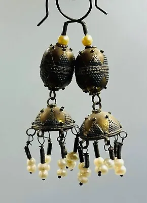 Antique Old Middle Eastern Silver Earring With Pearl • $100