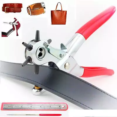 9  Heavy Duty 6-Size Hole Punch With 6  Ruler & Grinding Rod For Leather Belt... • $17.72