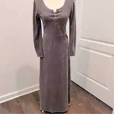 Vintage Gray Velour And Velvet Maxi Dress Size Small • $75