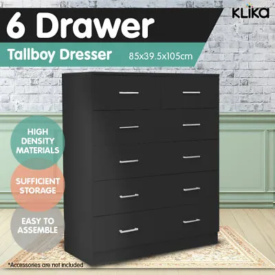 $259 • Buy New Tallboy Dresser 6 Chest Of Drawers Table Cabinet Bedroom Storage Black