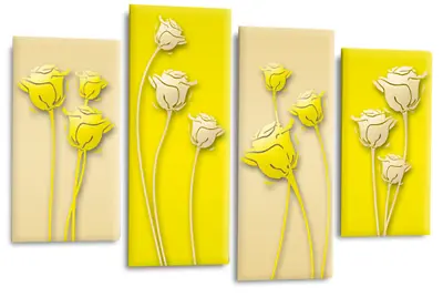 Floral Wall Art Print Rose Yellow Cream Abstract Framed Split Picture Large • £28.99