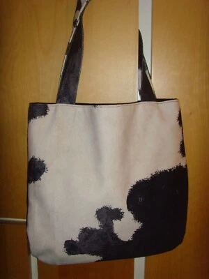£14.99 • Buy B BLACK & WHITE COW  ANIMAL PRINT  VELVET  14in Tote SHOPPER TRAVEL   BAG LINED