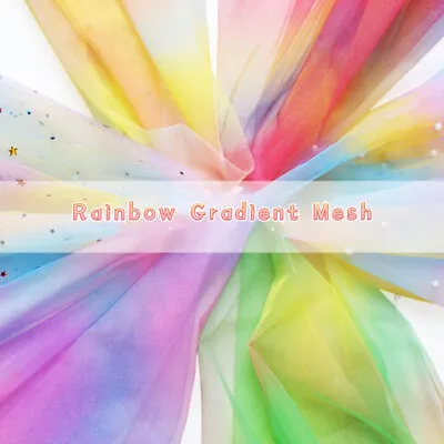 1M Rainbow Gradient Mesh Fabric Voile Sequin Hollow Tulle DIY Dress Curtain • $16.83