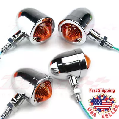 4x Universal Motorcycle Chrome Bullet Blinker Turn Signal Indicator Amber Lights • $17.81