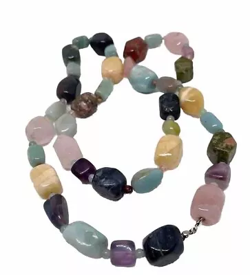 Polished Semi Precious Gemstones Necklace Mixed Gemstones Nugget Healing Stones • $22