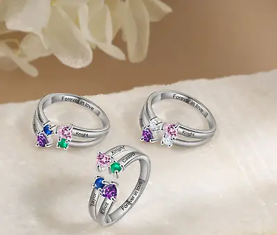 Personalized Mothers Ring Sterling Silver Engraved 2-4 Names & Birthstones • $31.99