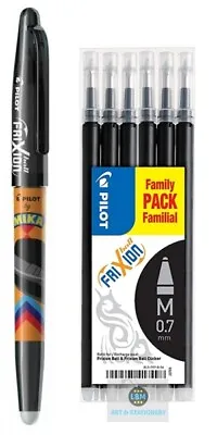 Pilot FriXion BALL 07 MIKA Design Erasable Pen BLACK Ink+Refill 6-Pack • £8.29