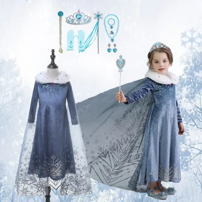 Elsa Princess Dress Kids Girl Fancy Cosplay Princess Costume Fairytale Christmas • £13.79