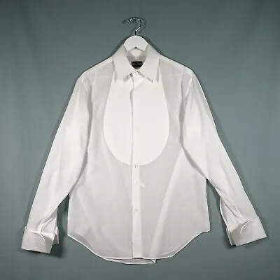 Giorgio Armani Tuxedo Shirt Mens 15 3/4 40 White Bib Stud Button French Cuff Top • £65.97