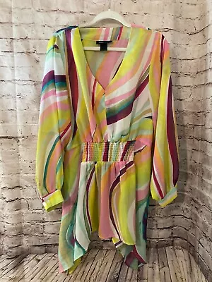 Ashley Stewart Shirt Womens 14/16 Multicolor Pastel Geometric Retro Tunic Smock • $19.99