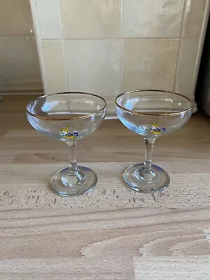 2 X Vintage 1960's Babycham Drinking Glasses - With Yellow Fawn Deer Design • £6.50