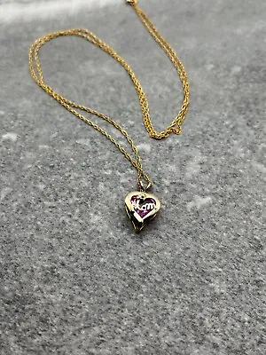 Yellow Gold 10kt Heart MOM Necklace Pendant With Pink Topaz Diamond 19  Ref260 • $99.99