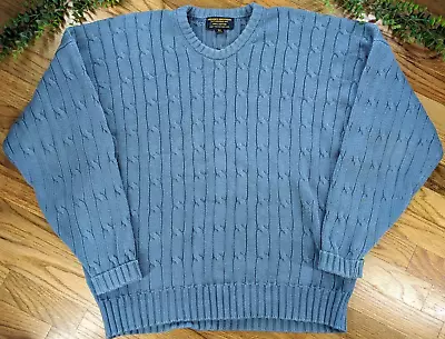 KNIT In ENGLAND🚨Brooks Brothers Men 44 Cable Knit Cotton Fisherman Sweater Crew • $29.99
