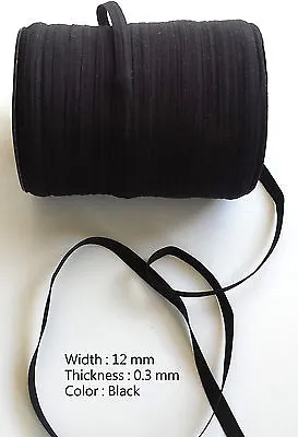 BLACK 12mm Plain Cotton Webbing Tape Soft Belt Strap Bag Dress Craft Lanyard • £3.62