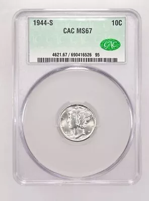 GEM BU 1944-S Silver MERCURY Dime CACG MS67.  #28 • $99.97