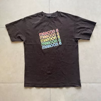 Maroon 5 T Shirt Mens L Brown Short Sleeve Rainbow Logo • $13.99