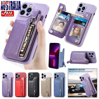 For IPhone 15 14 13 12 11 Pro Max XS 8 Plus Zip Wallet Case Magnet Leather Cover • $16.99