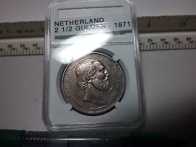 1871 Netherland 2 1/2 Gulden Silver Crown • $34