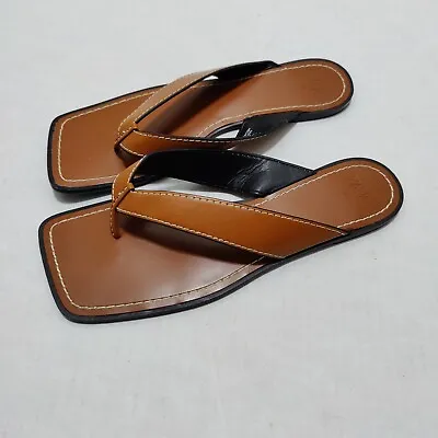 $39.99 • Buy Zara Sandals Flat Square Toe Slipper Topstitched Leather Womens  Slip On Size 9