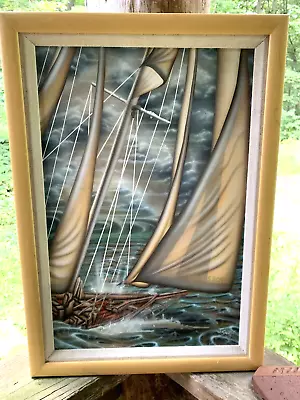 Sailboat Print On Canvas Giclee Signed Joe Shaw Regatta Framed Airbrush COA • $35.50