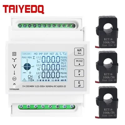 Din Rail 3 Phase Energy Monitor Consumption Power Meter Kwh Ammeter RS485 Modbus • $114.73