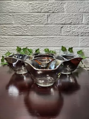 Set Of 4 MCM Silver Fade Glass Nut Candy Bowls Triangle Dorothy Thorpe Style EUC • $20