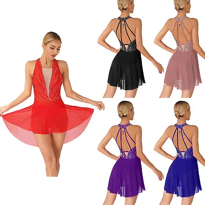 Women's Lyrical Dance Costume Sleeveless Irregular Contemporary Skating Dress • £6.43