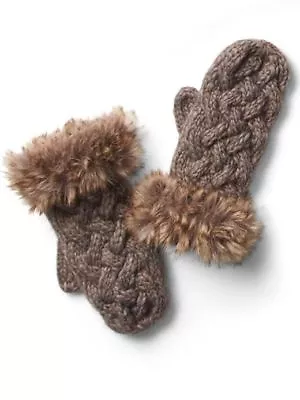 $26.99 • Buy NEW Athleta Vincent Pradier Faux Fur Chunky Cable Knit Wool Blend Mittens Brown