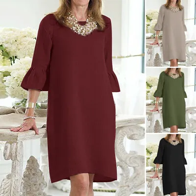 $27.49 • Buy ZANZEA Womens Cotton Linen Short Sleeve Plain Party Cocktail Short Mini Dress AU