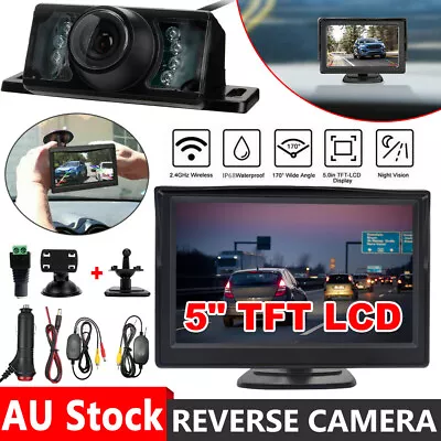 Car Truck Reverse Camera Kit 5'' Wireless Monitor 8 LED Rear View Reversing Cam • $43.45