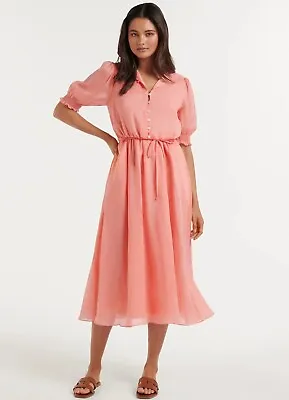 $48 • Buy FOREVER NEW Farly Pink Ramie Cotton Midi Dress Size 14