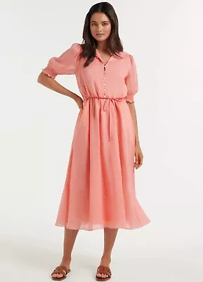$48 • Buy FOREVER NEW Farly Pink Ramie Cotton Midi Dress Size 14