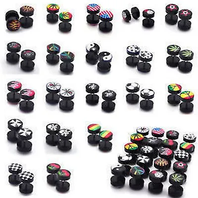 1pc  Fake Cheater Ear Plug Earring Acrylic Flesh Stretcher 10mm Various Designs • £5.95