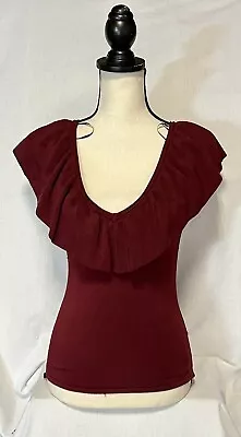 H&M Red Ruffle Blouse Size Small Business Causal Timeless Chic Capsule Wardrobe • $4.80