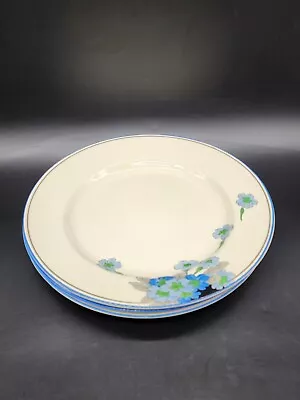 Vintage Crown Devon Fieldings Plate Set Of 3 Large Floral Blue England 1016 Rare • $23.95