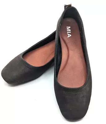 Mia Womens Black Square Toe Flat Shoes 8 Medium Snake Skin Back • $18.49