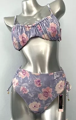 Victorias Secret Swim Set Purple Floral Swim Bikini Top & High Bottom 36DD / M • $34.99