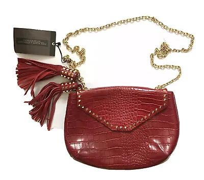 Zara Rare Red Leather Gold Studded Fringe Tassel Cross Body Bag Small Bag Bnwt • £49.99