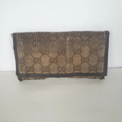 $30 • Buy GUCCI Vintage Guccissima Envelope Wallet Canvas Leather Clutch Tan Brown Parts