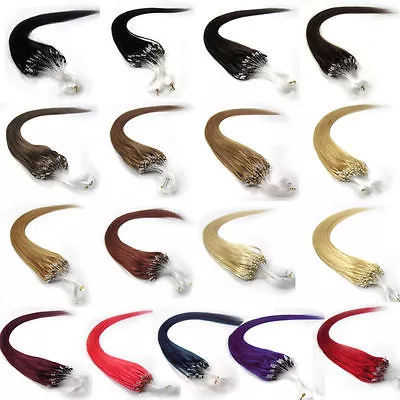 18 -26  Microtube Loop Ring Beads Remy Human Hair Extensions Straight Wavy Curly • $18.20